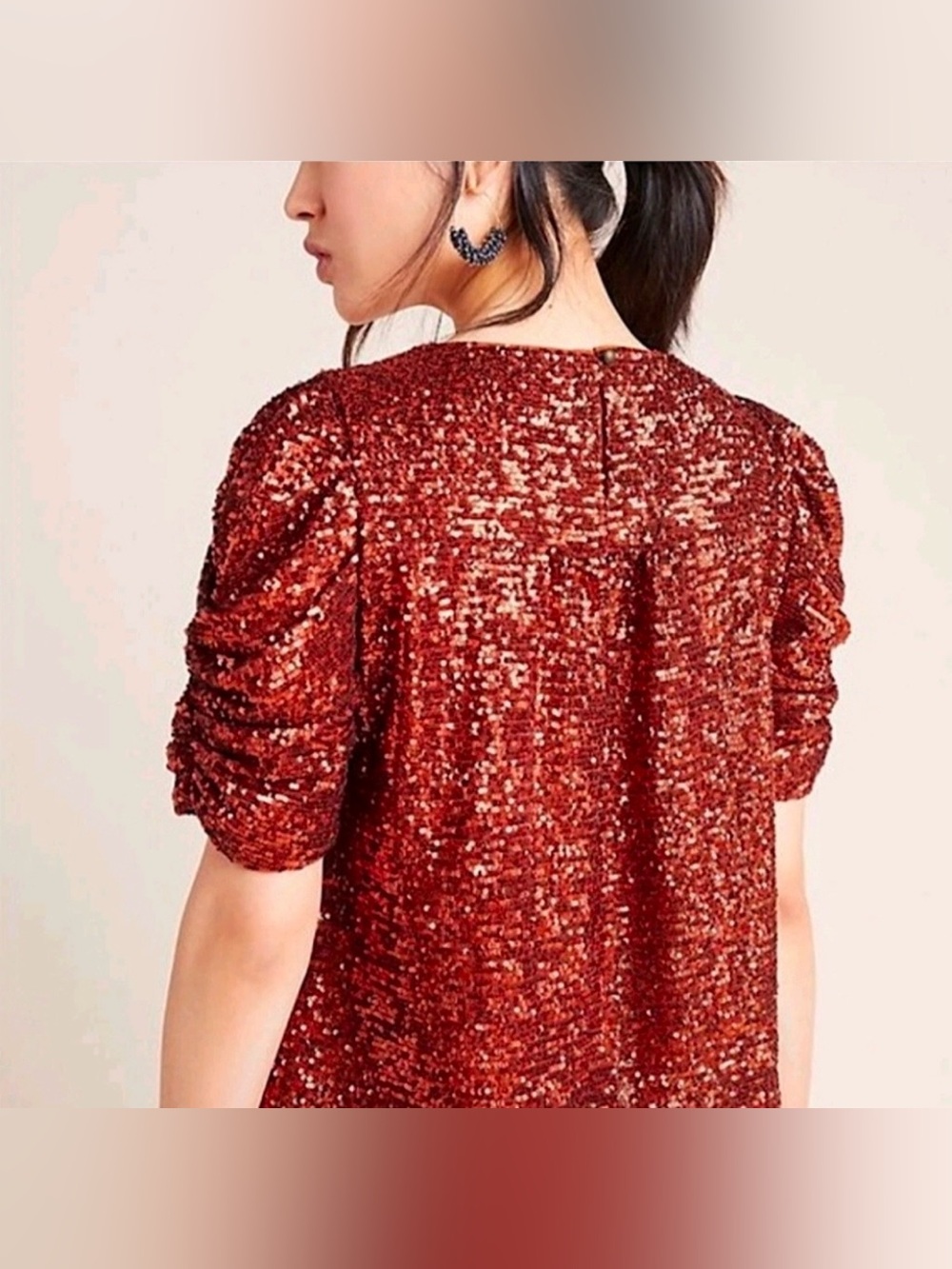 Anthropologie sequin puff sleeve top 8 Read - Picture 2 of 11